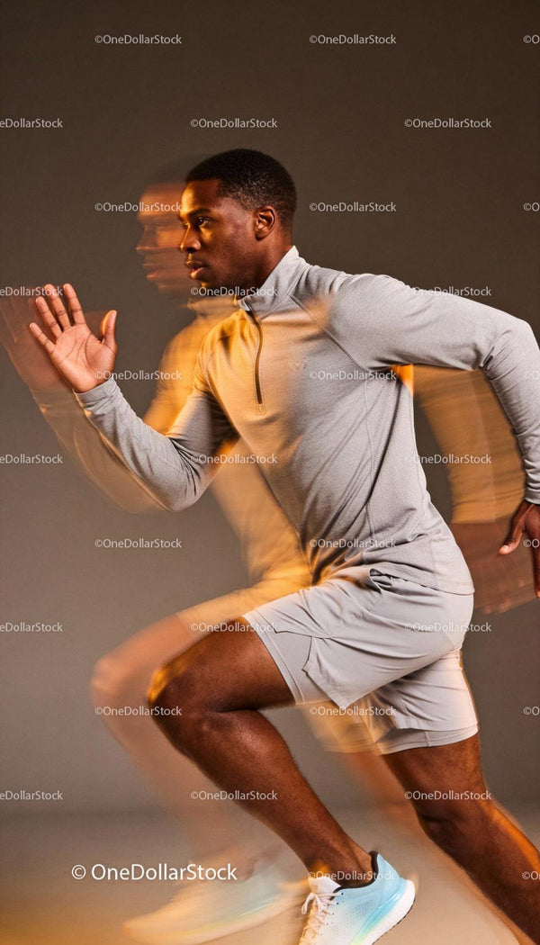 Focused athlete sprinting with dynamic motion effect