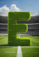 Green Grass Letter E in Modern Football Stadium