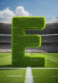 Green Grass Letter E in Modern Football Stadium