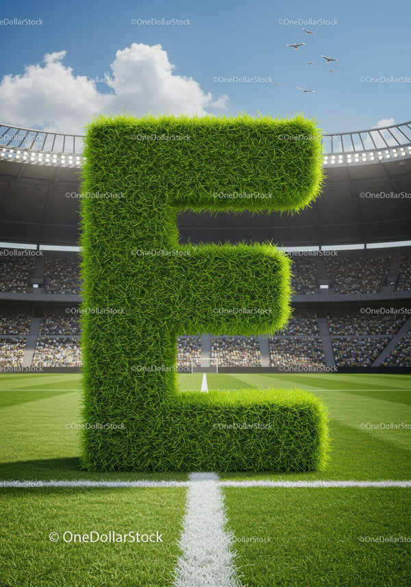 Zielona Litera E z Trawy na Nowoczesnym Stadionie Piłkarskim