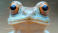 Close-up of Vibrant Tropical Frog with Detailed Skin and Large Eyes