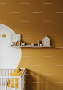 Modern Nursery Decor with White Crib and Yellow Cushion for Childrens Room