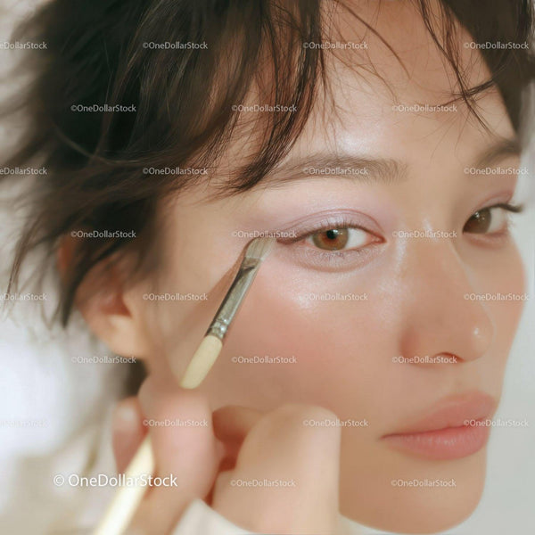 Close-up of Woman Applying Eye Makeup with Brush