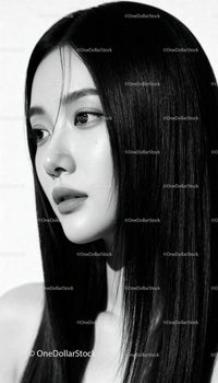 Elegant Asian woman with smooth black hair in profile