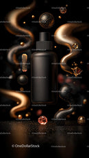 Luxurious Black and Gold Cosmetic Bottle with Glitter Accents