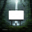 Explorer Standing Before Blank Billboard Near Waterfall