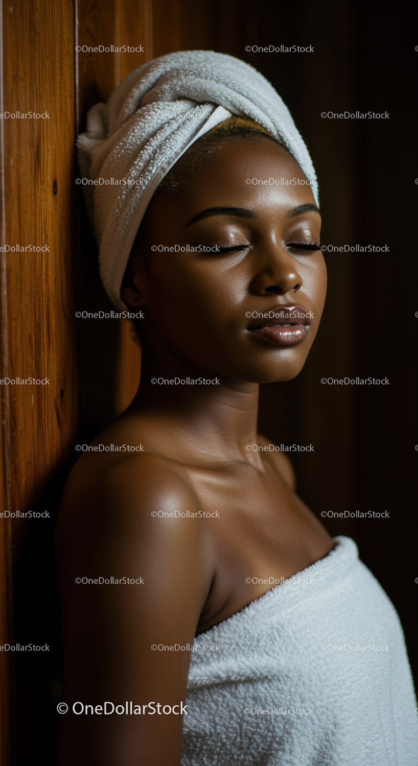 Relaxed Woman with Towel Wrap and Smooth Skin in Spa Setting