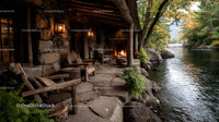 Cozy Lakeside Cabin with Fireplace Surrounded by Autumn Trees