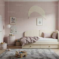 Cute Children's Bedroom with Soft Pink Wall and Minimalist Decor