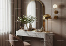 Modern marble vanity table with gold accents and flowers