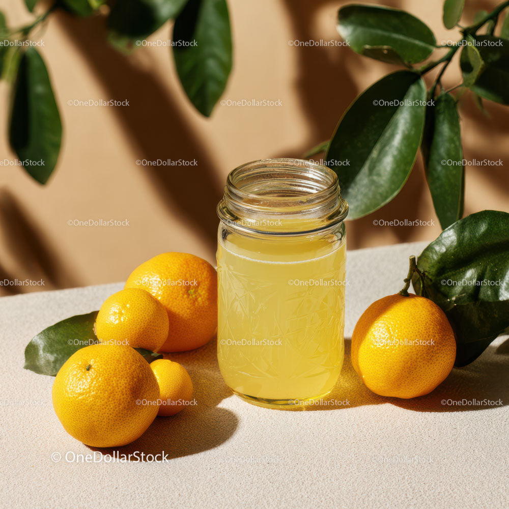 Fresh Orange Juice with Juicy Oranges in a Sunny Setting