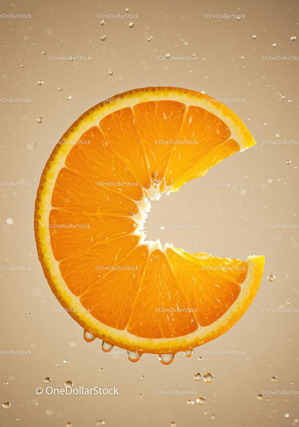 Fresh orange slice underwater with bubbles