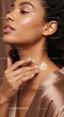 Close-up of a Woman Applying Skincare Cream with Flawless Skin