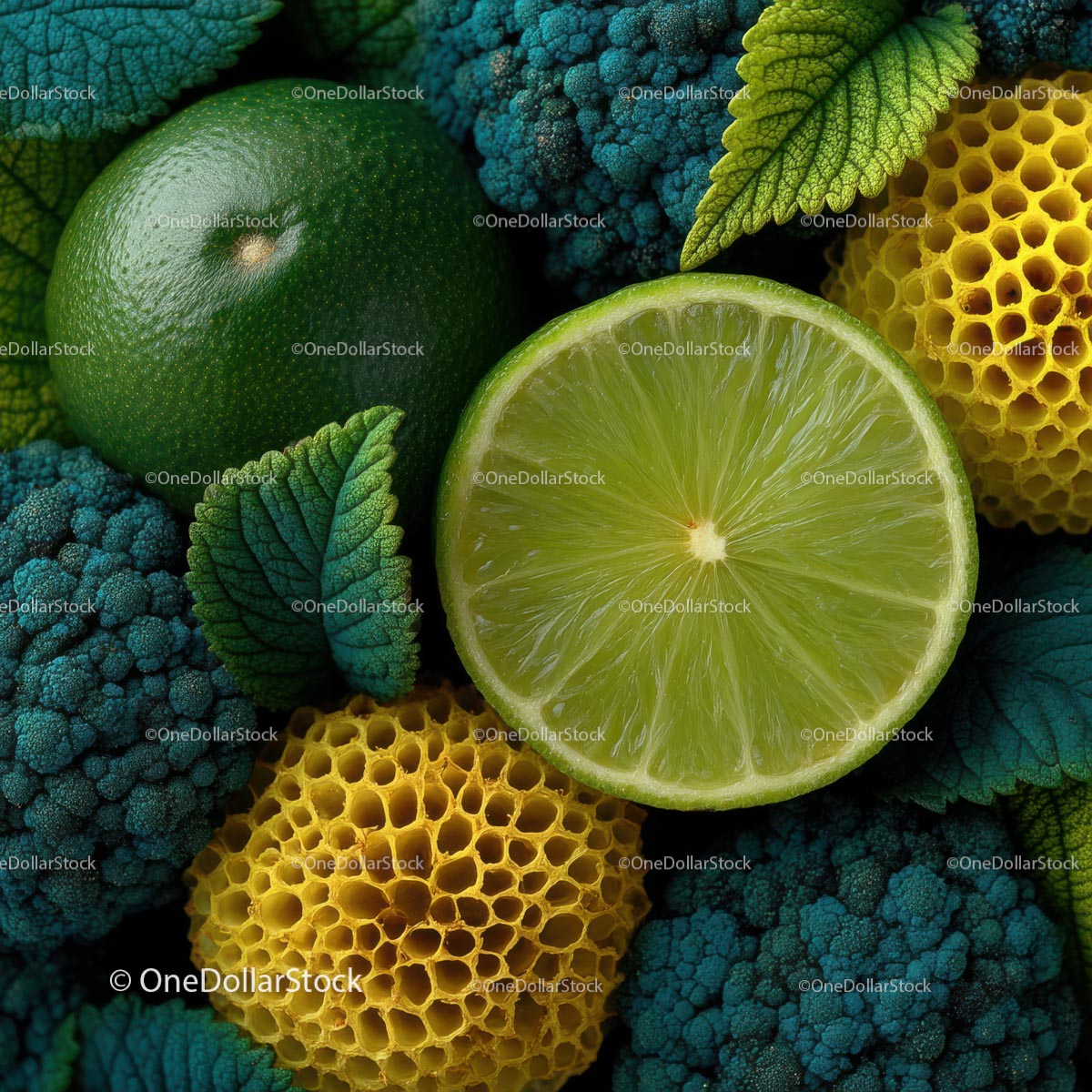 Fresh Broccoli and Lime with Vibrant Green Leaves