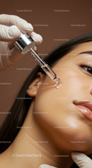 Close-up of Serum Application on Female Face During Skincare Routine