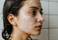 Close Up of Woman Applying Facial Cleanser in Bathroom