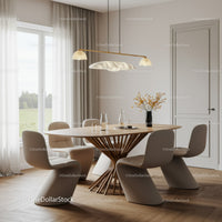 Modern Dining Room with Beige Chairs and Wooden Table in Bright Home