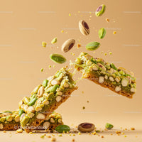 Closeup of Pistachio Nut Bar Breaking in Midair