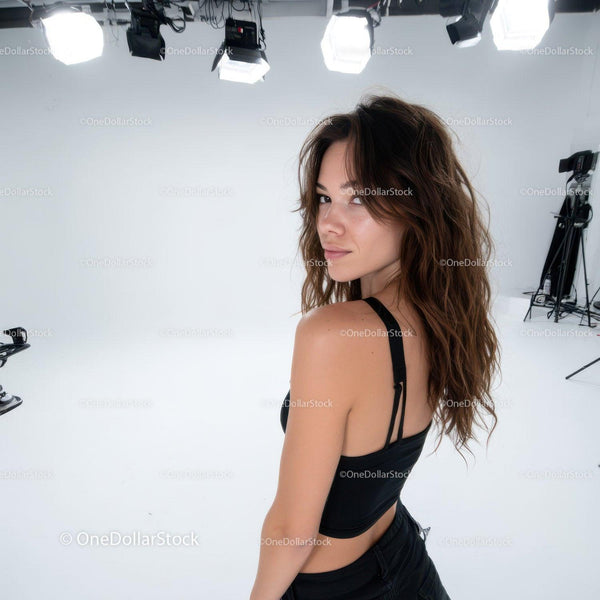 Fashionable Woman with Studio Lights and White Background