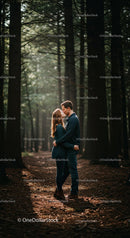 Couple sharing a tender moment in serene forest