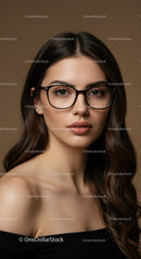 Elegant Woman Wearing Eyeglasses in Studio Portrait