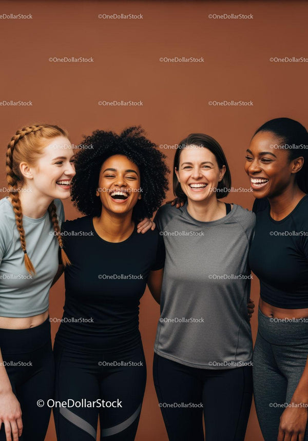 Diverse young women smiling together in sportswear