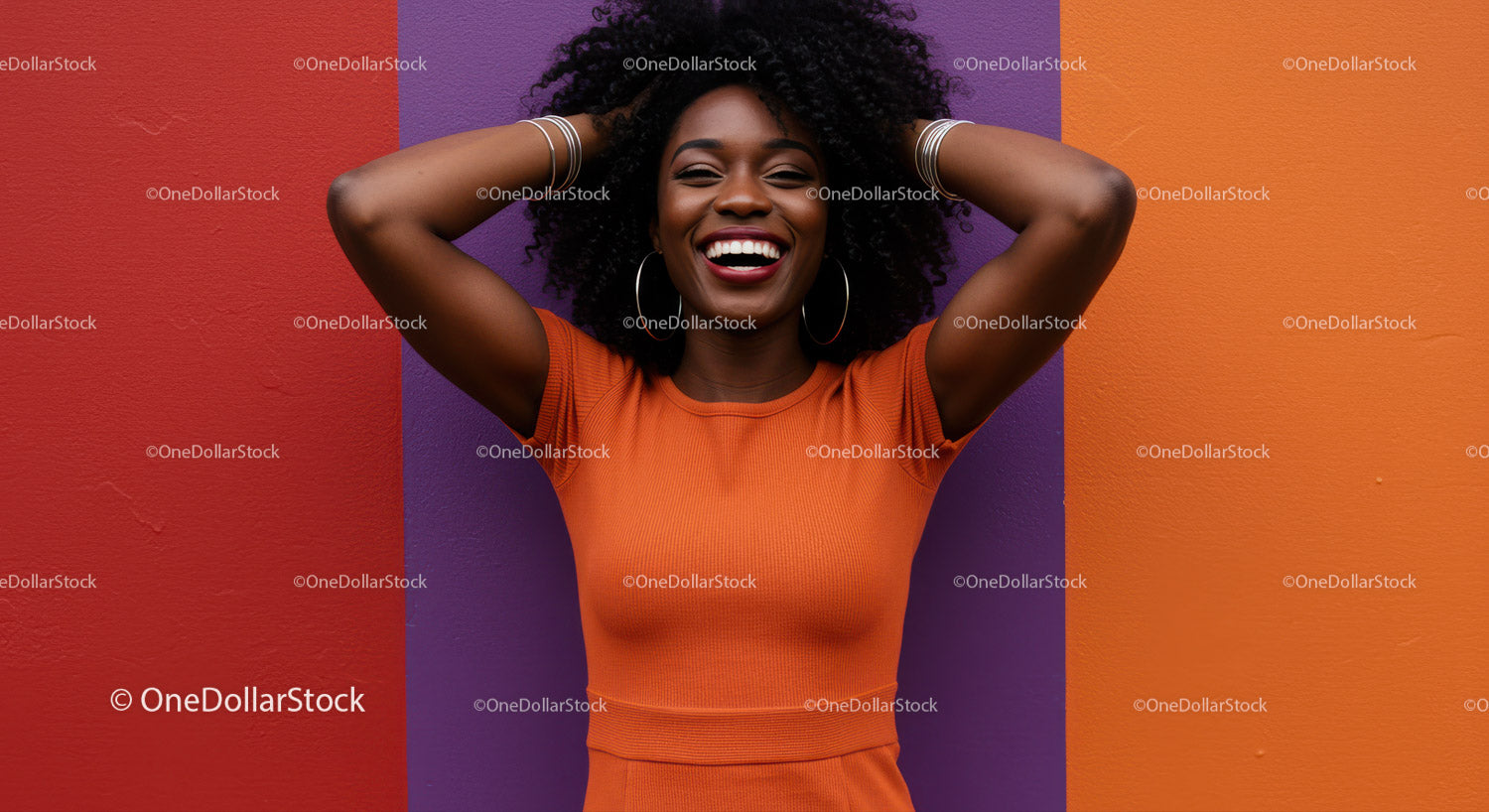 Vibrant Portrait of Smiling African American Woman in Colorful Studio Setting