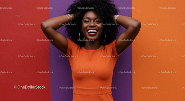 Vibrant Portrait of Smiling African American Woman in Colorful Studio Setting