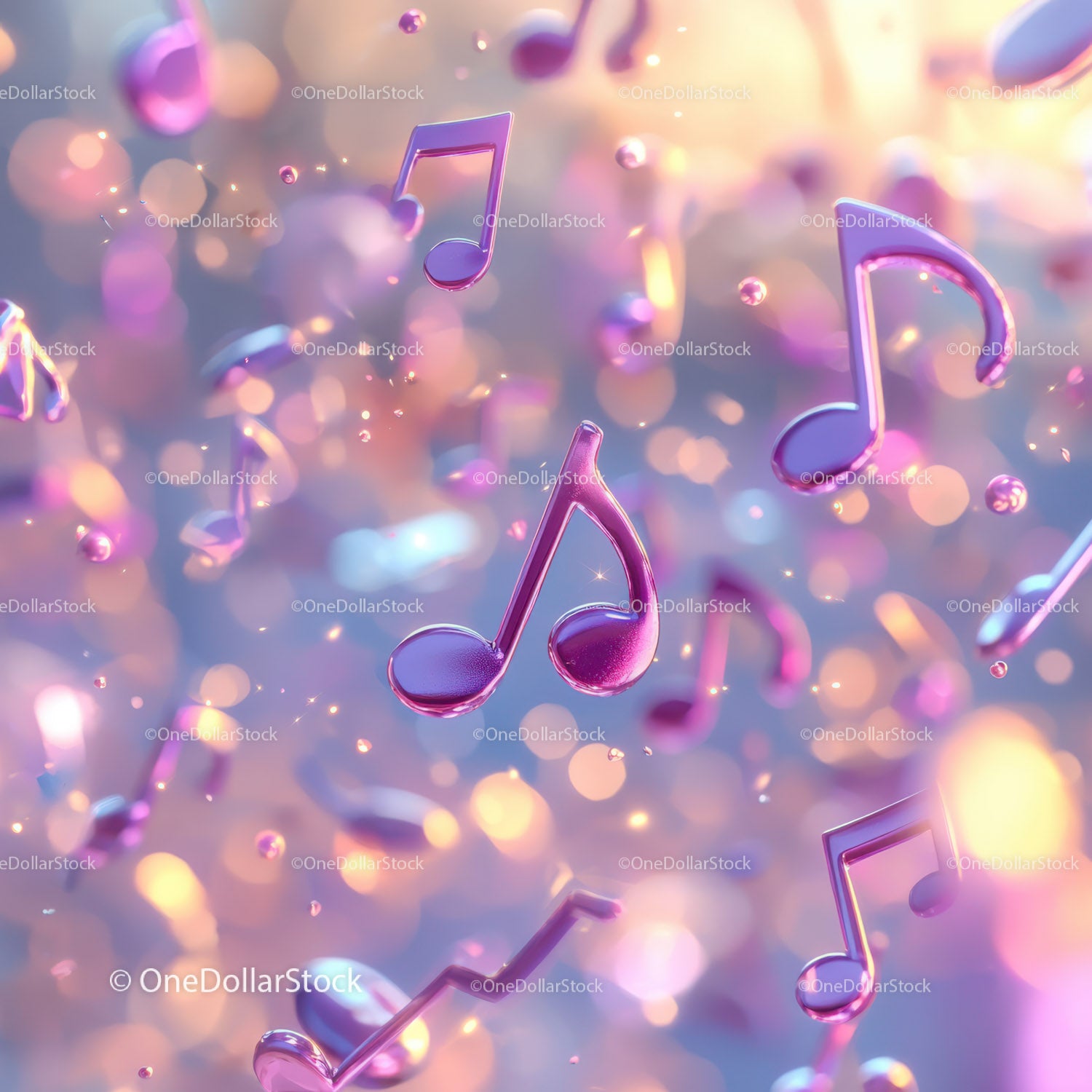 Vibrant Floating Music Notes in Abstract Bright Background
