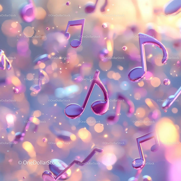 Glossy Purple Music Notes Floating