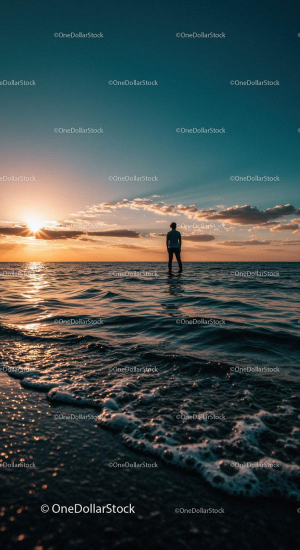 Silhouette of person watching serene ocean sunset