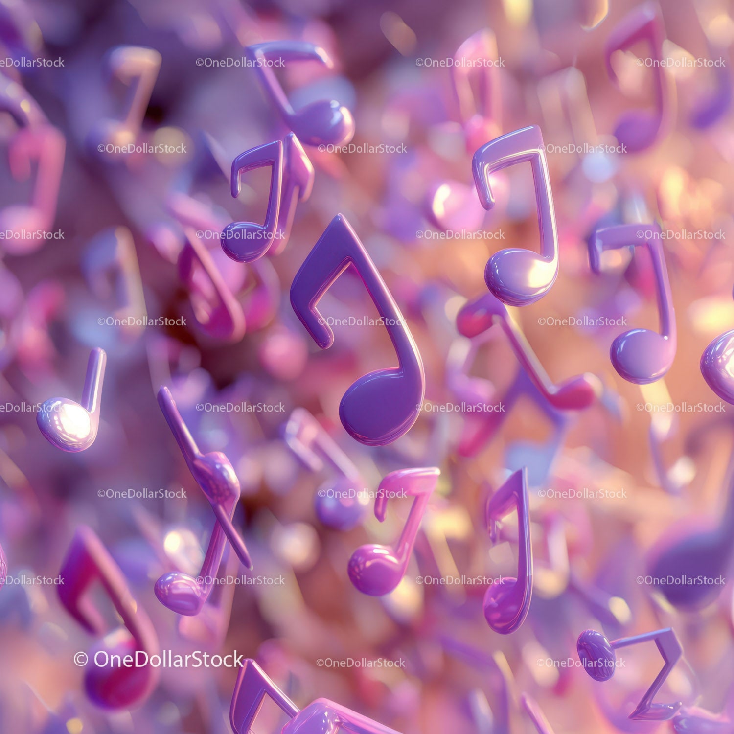 Colorful Purple Music Notes Floating in Abstract Artistic Composition