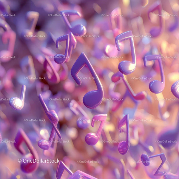 Floating Purple Music Notes With Glossy Finish