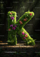Floral Letter K Made of Green Leaves and Orchids