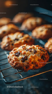 Freshly Baked Chocolate Chip Cookies on Cooling Rack