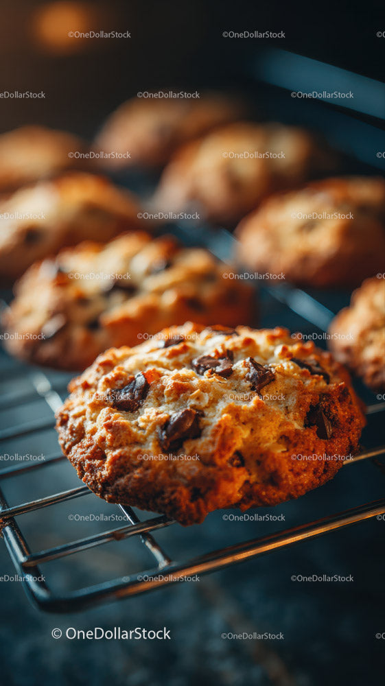 Freshly Baked Chocolate Chip Cookies on Cooling Rack