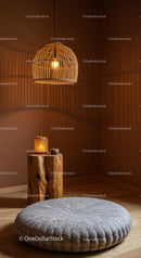 Cozy corner with a round cushion and warm lighting