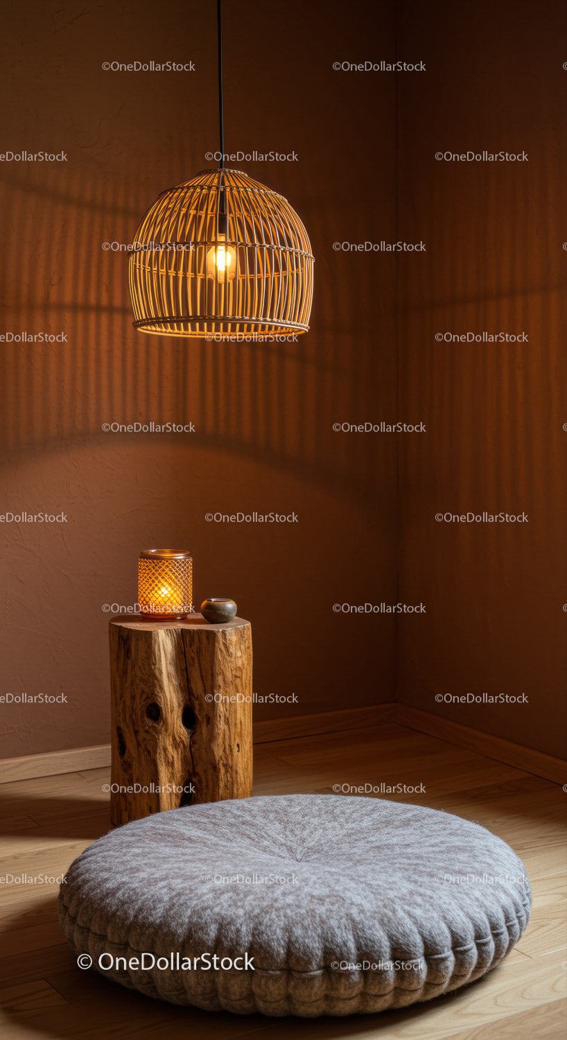 Cozy corner with a round cushion and warm lighting