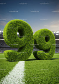 Large Grass Numbers 99 on Soccer Field at Stadium