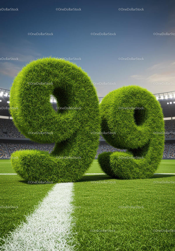 Duże zielone cyfry 99 na boisku piłkarskim na stadionie