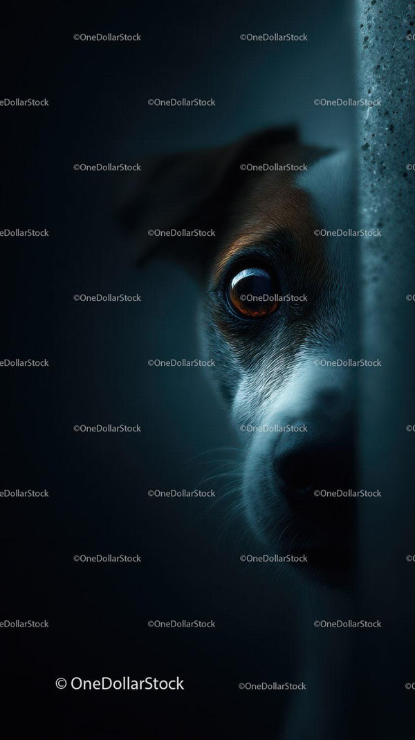Close-up of a Curious Cat Peering Through a Gap in Low Light