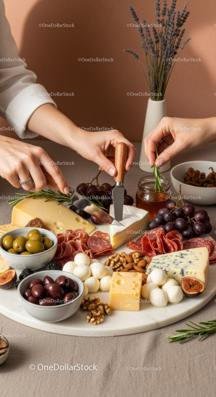 Gourmet Cheese and Charcuterie Board with Fruits and Nuts