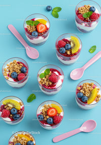 Healthy yogurt parfaits with fresh berries and granola