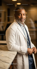 Senior African American Male Doctor in White Lab Coat at Clinic