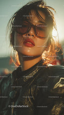 Stylish Woman in Sunglasses Against a Sunlit Background