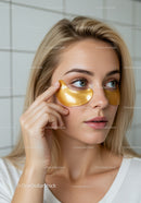 Young Woman with Gold Eye Patches for Skincare Facial Treatment
