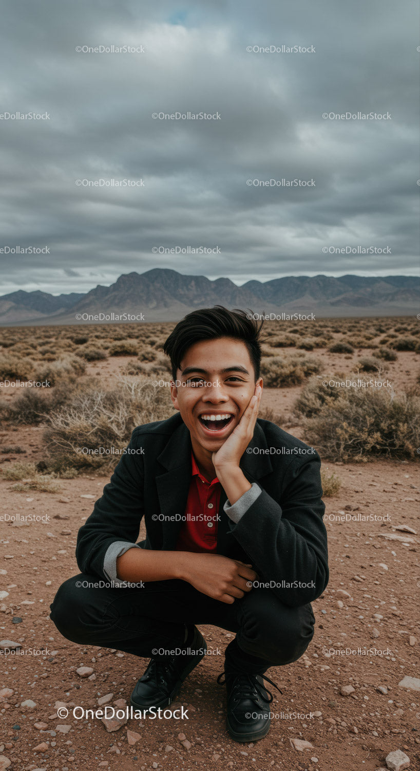 Smiling young man enjoying desert landscape outdoors