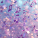 Purple Musical Notes Floating in Vibrant Dreamy Background