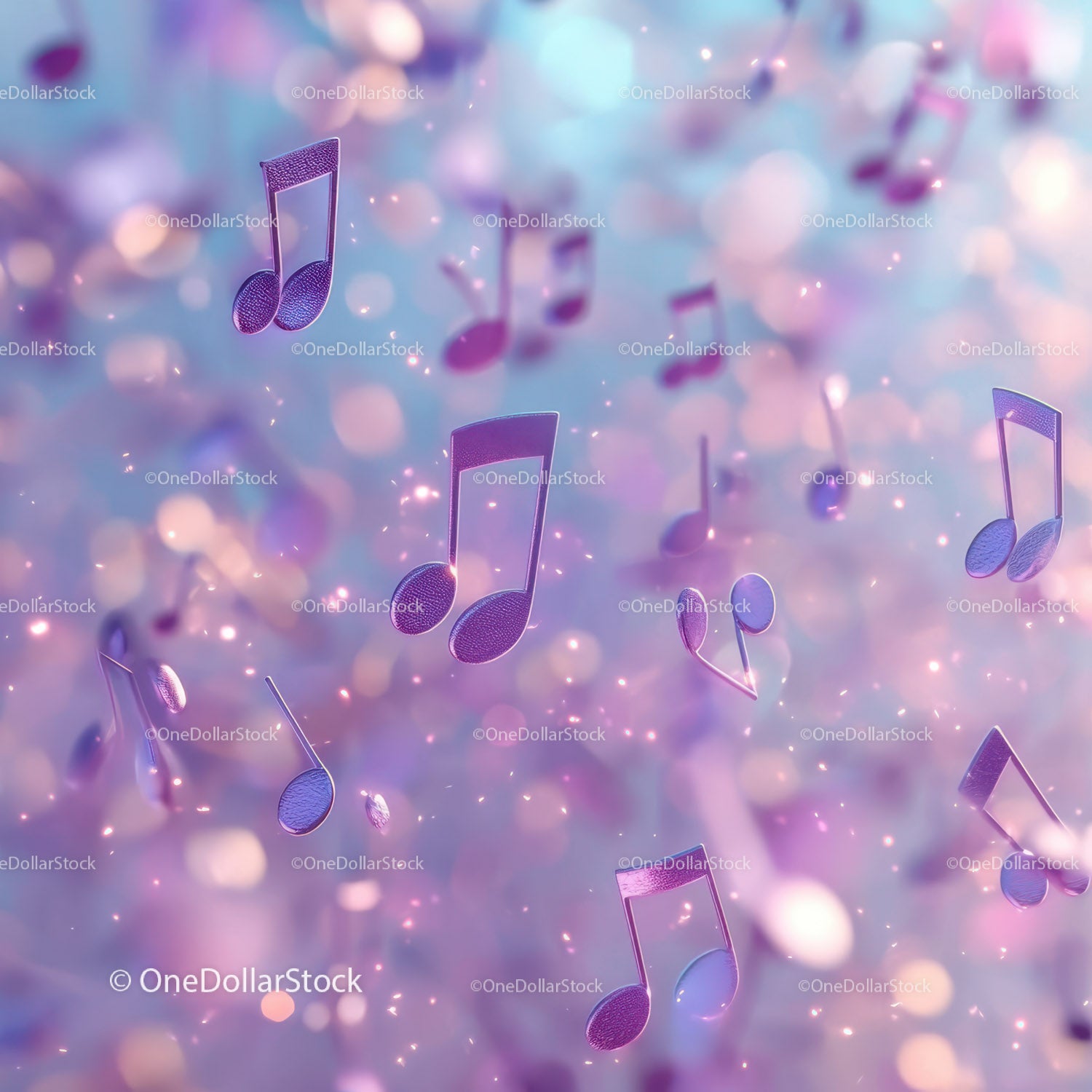 Purple Musical Notes Floating in Vibrant Dreamy Background