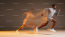 Athlete Sprinting with Motion Blur on Gray Background